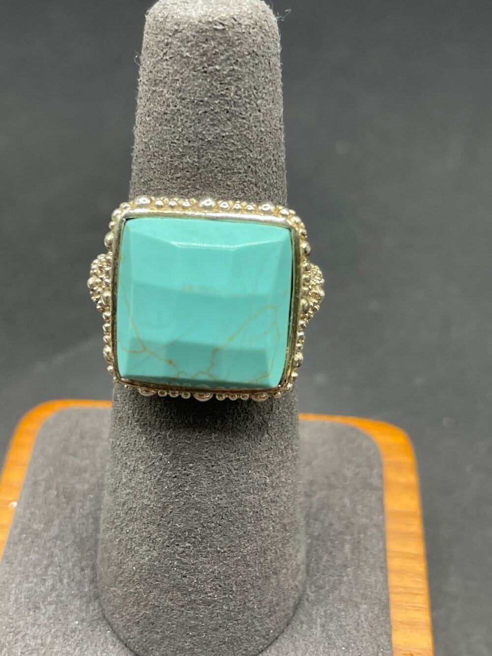 Vintage ATL Sterling Silver 925 Turquoise Faceted Modernist Statement Ring 6.5